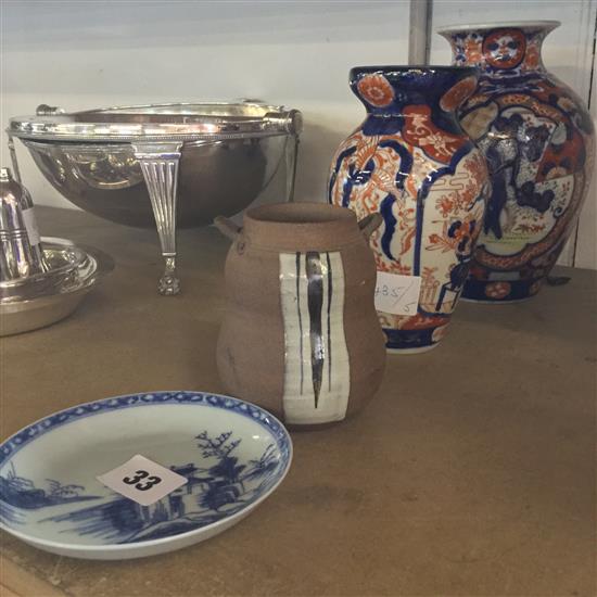 Nanking cargo dish, 2 Imari vases etc